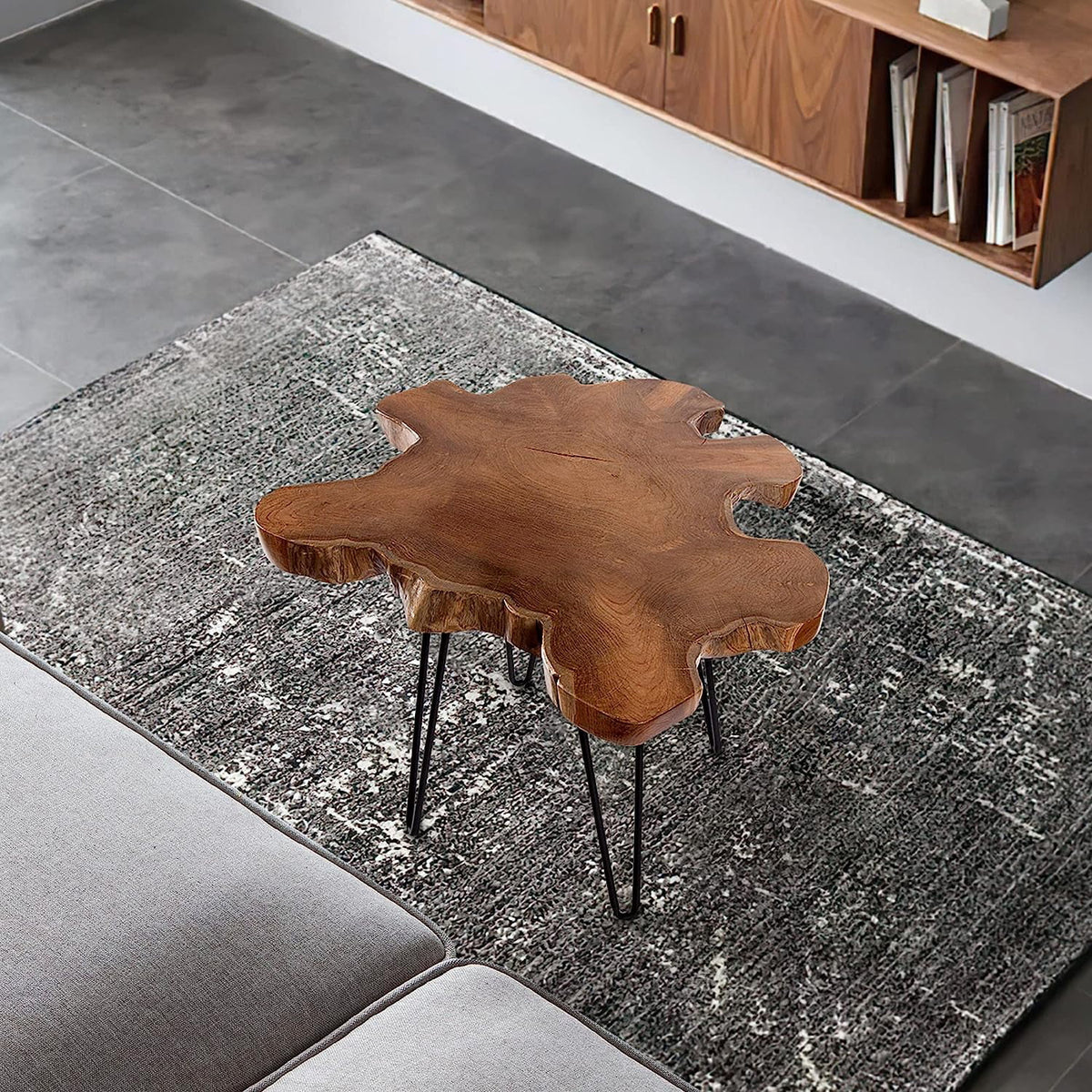 Natural Teak Live Edge Coffee Table with Hairpin Legs U135866