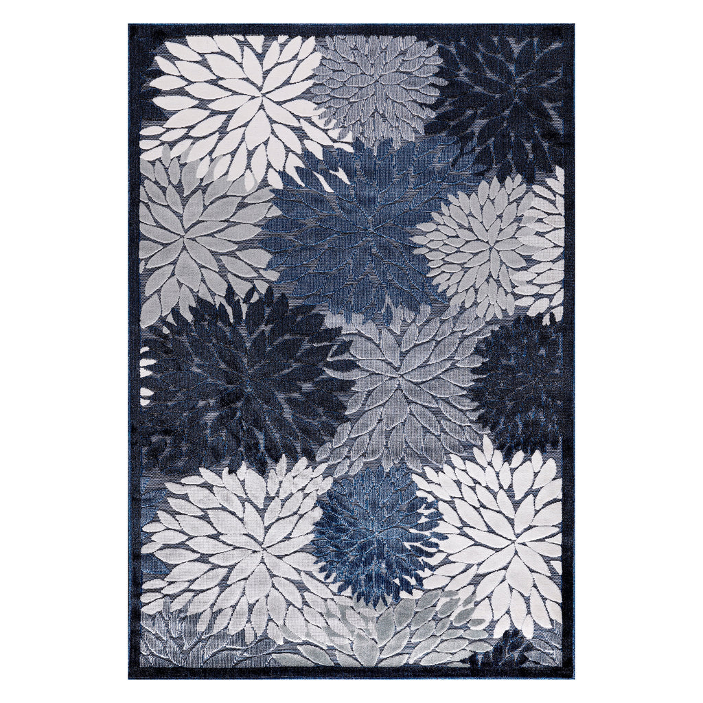 Navy Blue 8x10 Washable Indoor Outdoor Area Rug G7497