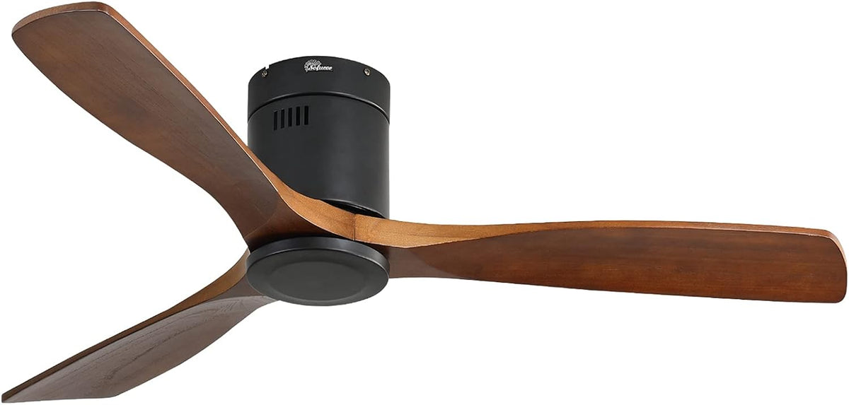 Low Profile Ceiling Fan With Lights 3 Carved Wood Fan Blade Remote Control F521282