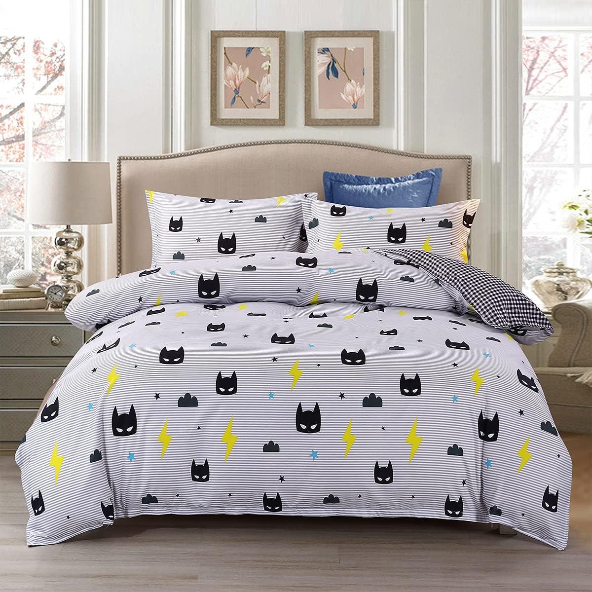 Twin Reversible White and Black Cow Duvet Cover Bedding Set with Zipper F25012