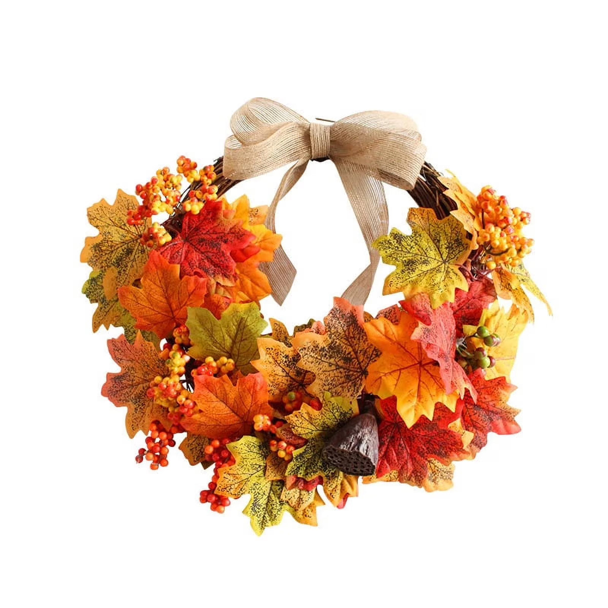 Autumn Harvest Artificial Maple Leaf Wreath with Bow W819459