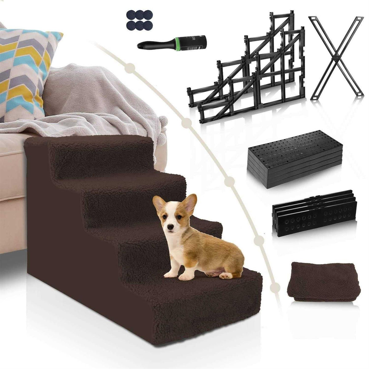 4 Tiers Non-Slip Dog Stairs J637233