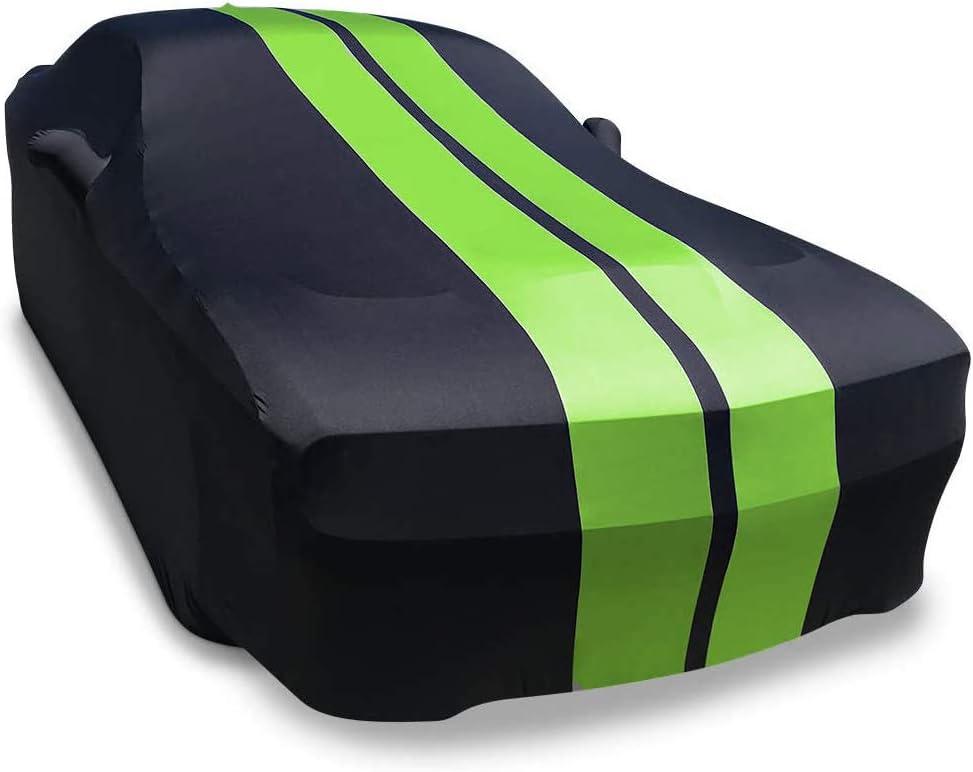 Black with Red Stripes Stretch Satin Car Cover B57349