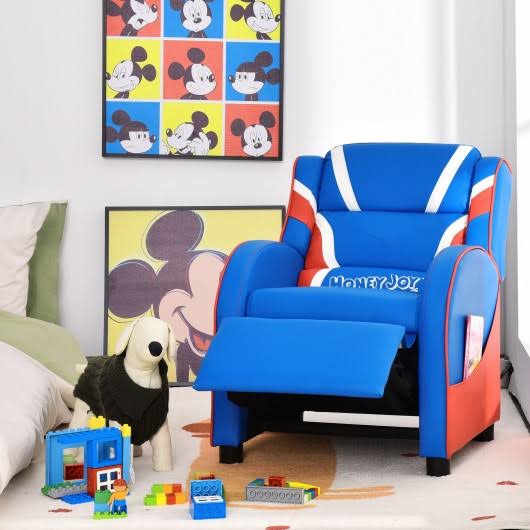 Blue Leather Recliner Chair with Side Pockets I244558