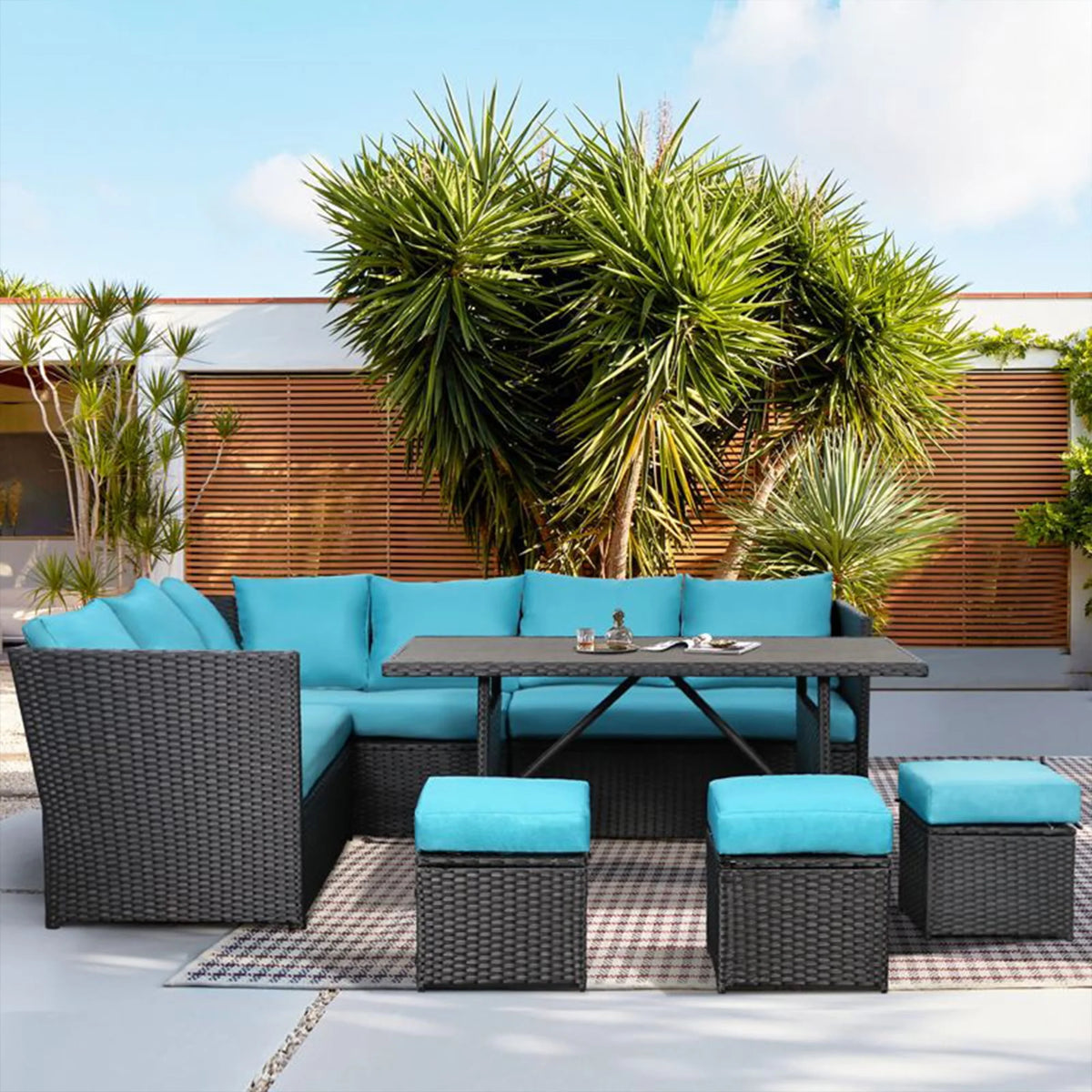 7 Piece Rattan Wicker Sectional Sofa Set with Dining Table & Chair F87660