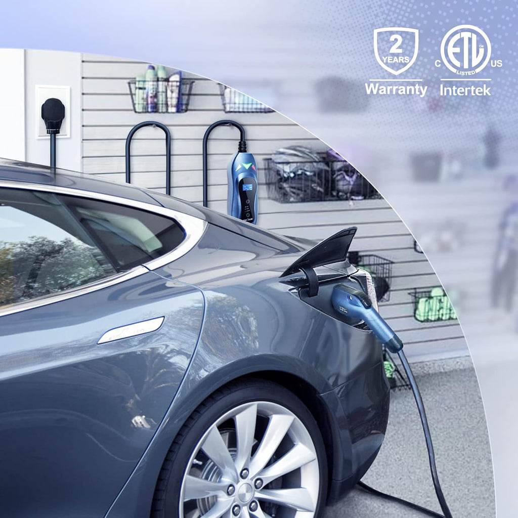 Portable EV Charger 240 Volt 25ft Cable 32 Amp Adjustable Plug-in Charging Station T742974