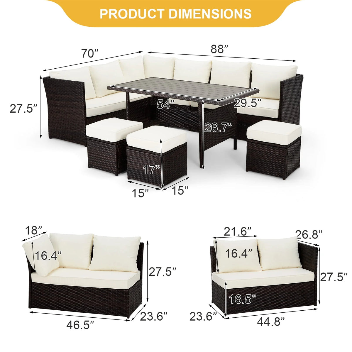 7 Piece Rattan Wicker Sectional Sofa Set with Dining Table & Chair F87660