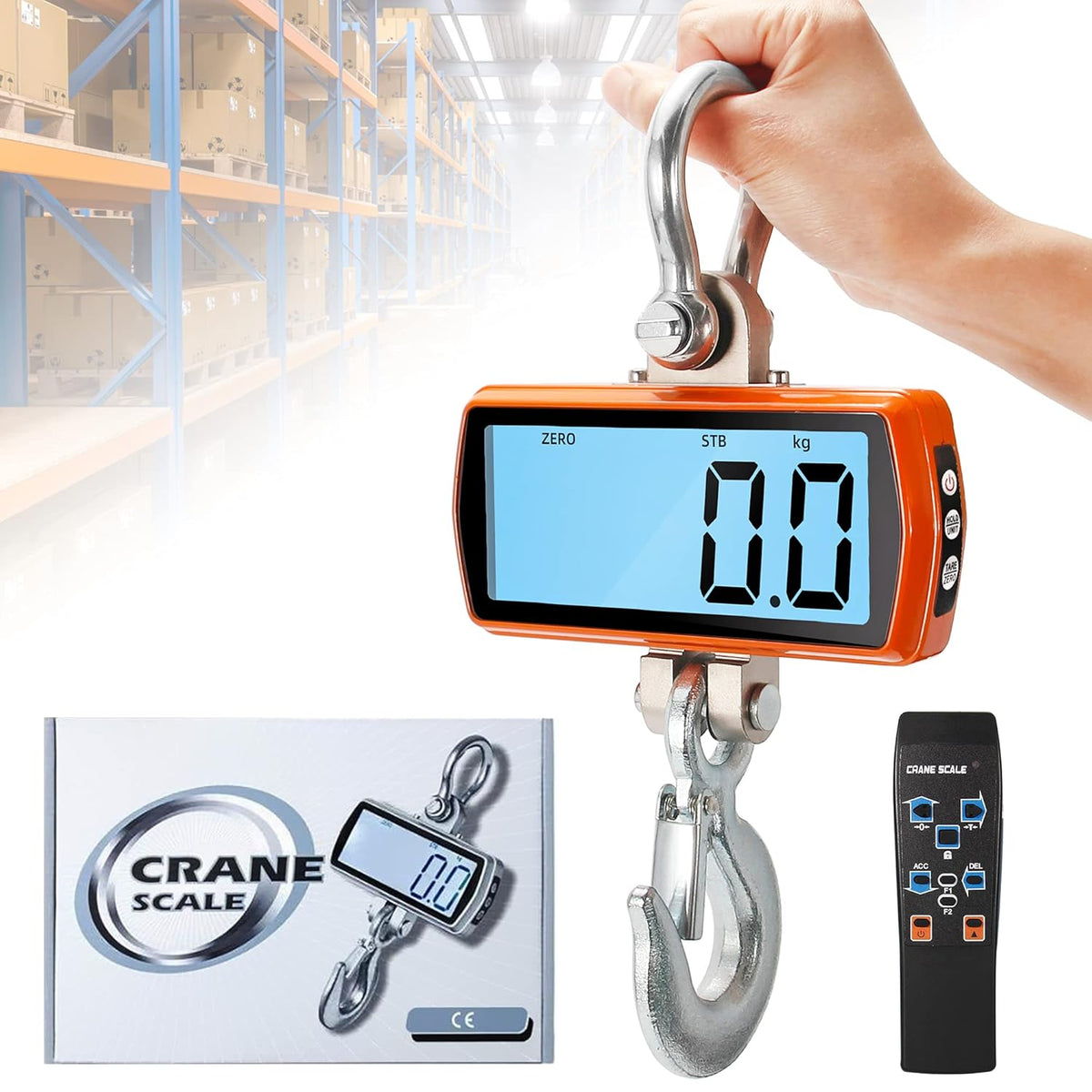1000kg/2200lb Wireless Digital Crane Scale with Remote Control E73304