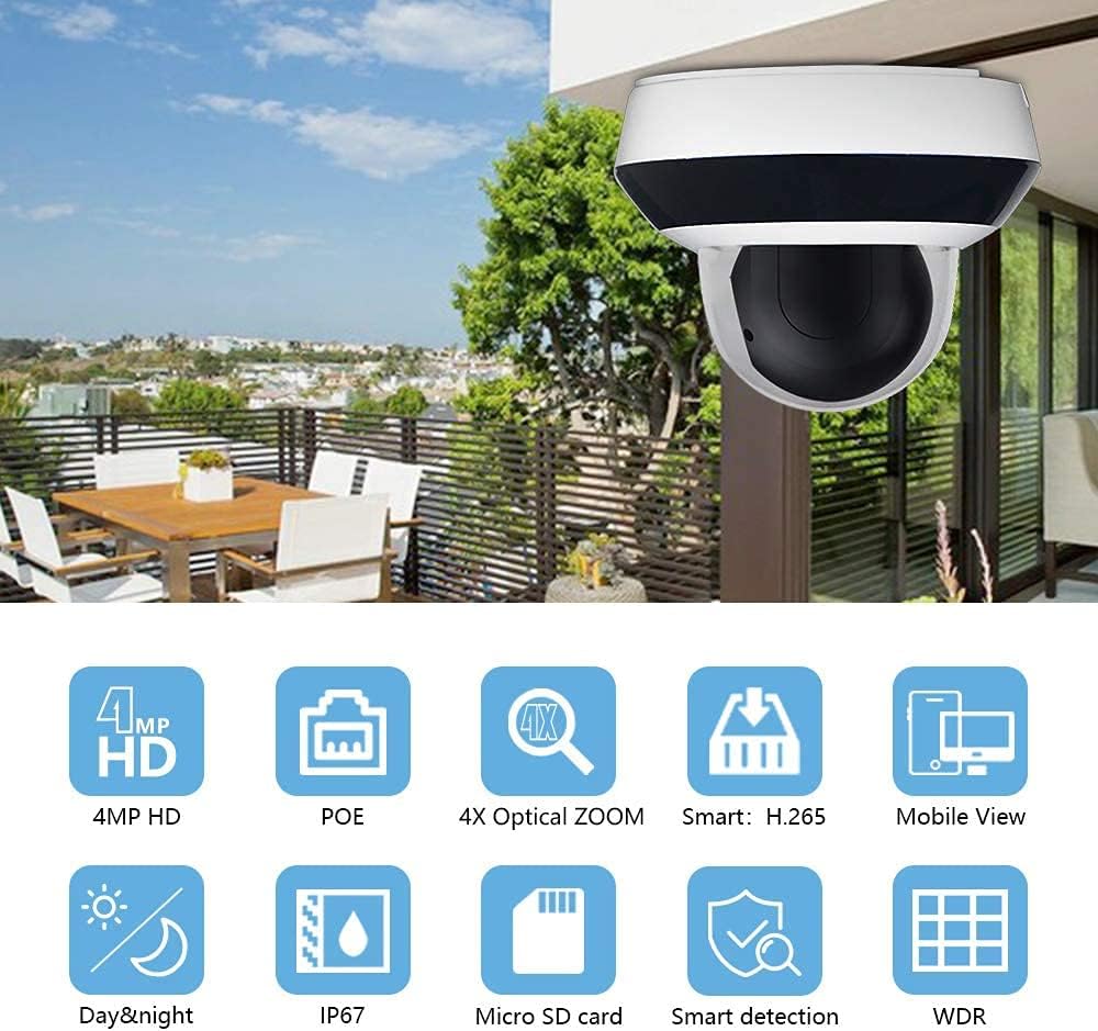 4MP HD POE PTZ IP Camera, 2.8mm~12mm 4X Optical Zoom, Smart IR Night Vision, H.265+, IP67 Waterproof G152772