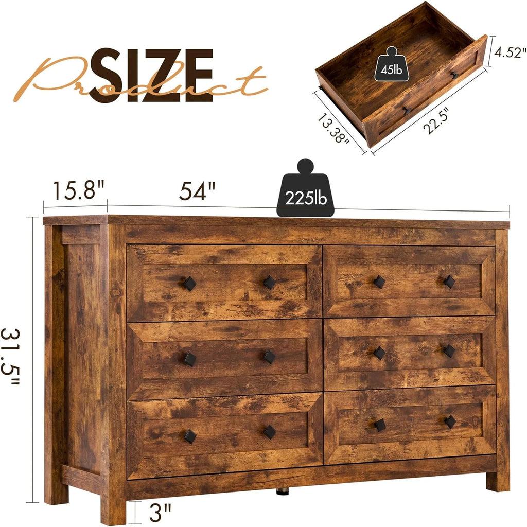 6 Drawer Farmhouse Wood Dresser U8268