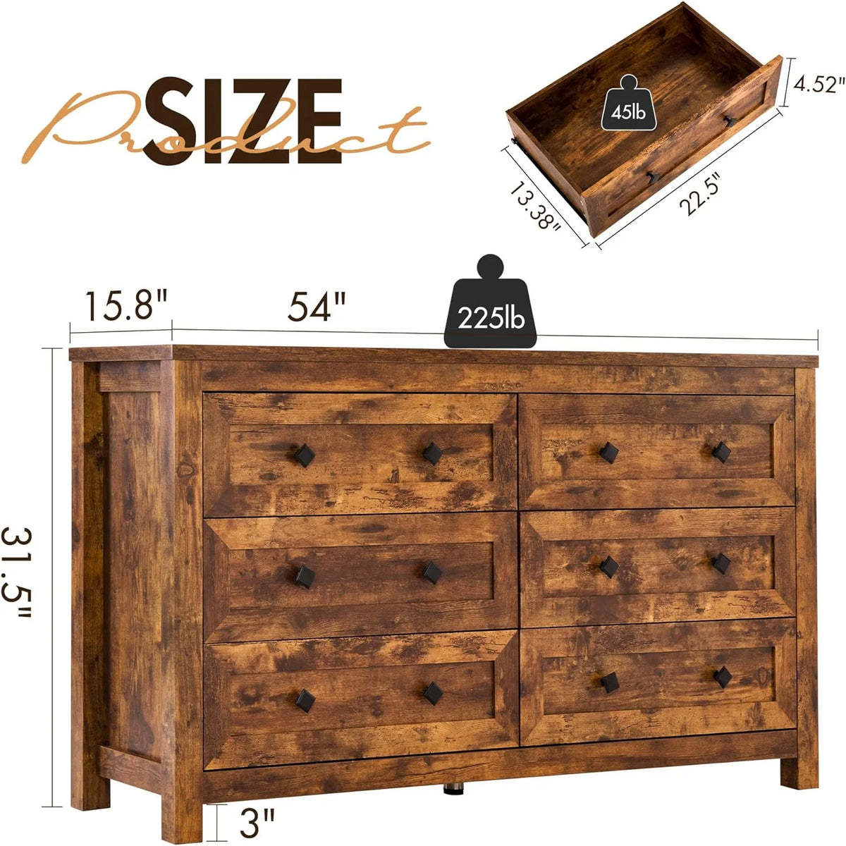 6 Drawer Farmhouse Wood Dresser U8268