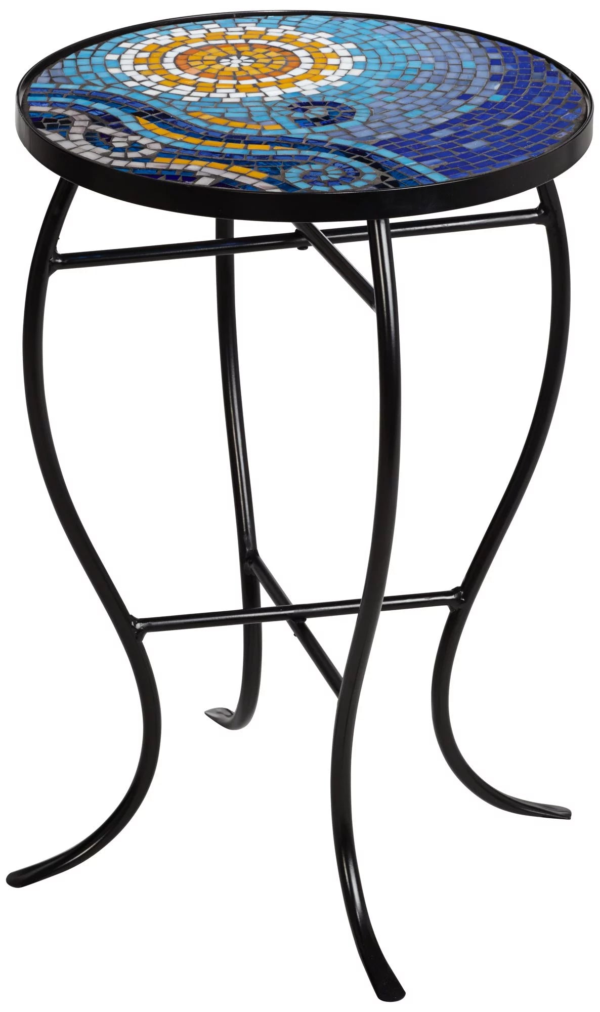 Black Round Outdoor Accent Side Table 14" Wide Mosaic Tabletop S902