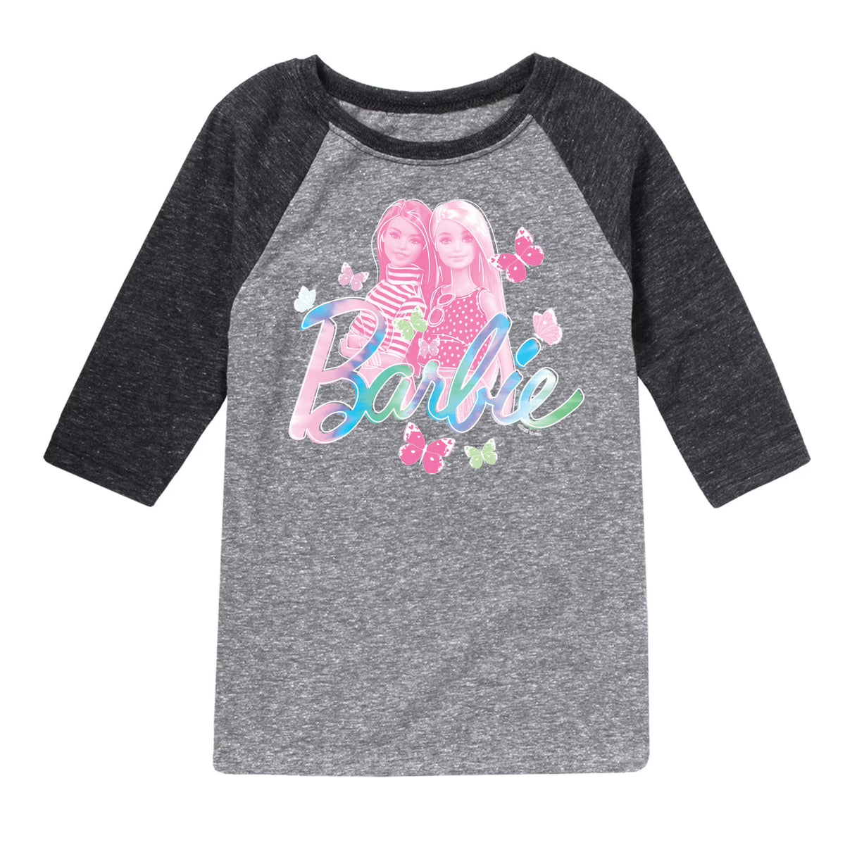 Tie Dye Barbie and Butterflies Toddler And Youth Raglan Graphic T-Shirt H423