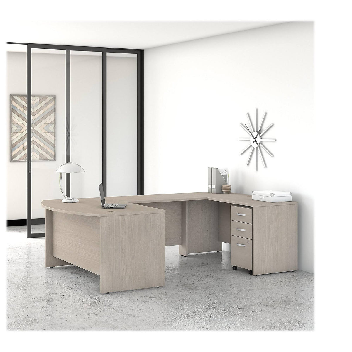Sand Oak U Shaped Desk with Mobile File Cabinet H18864