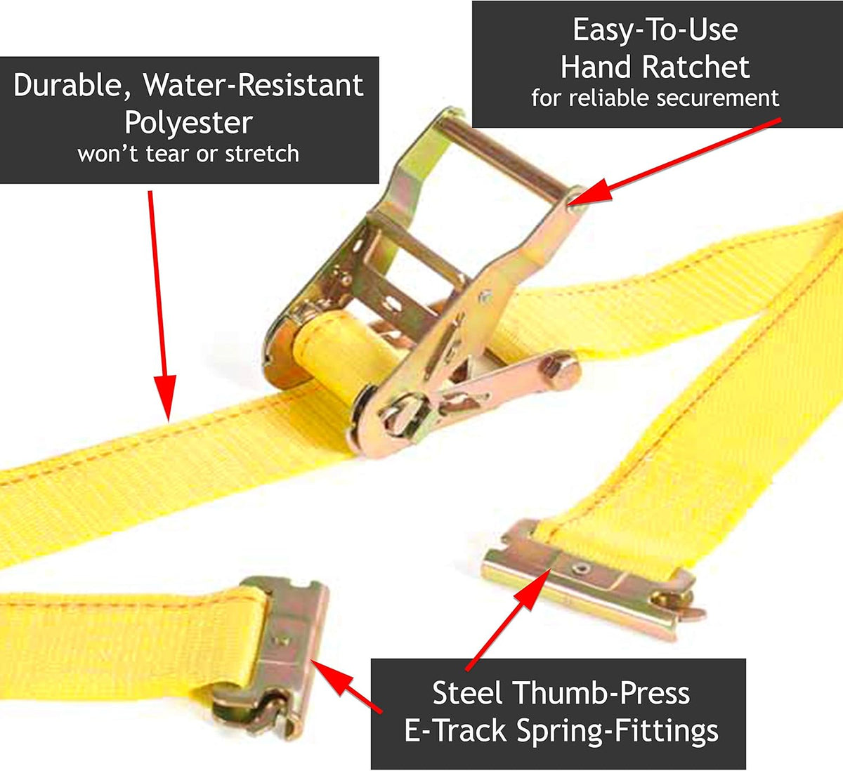 20 E-Track Ratcheting Straps, 2 x 12 Heavy Duty Yellow Polyester Tie-Down Straps C3453