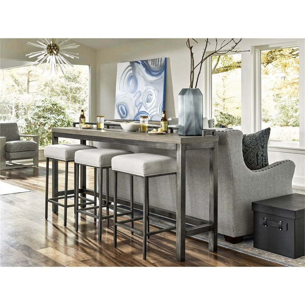 Modern Table with 3 Stools Gray Metal Wood Top J94958