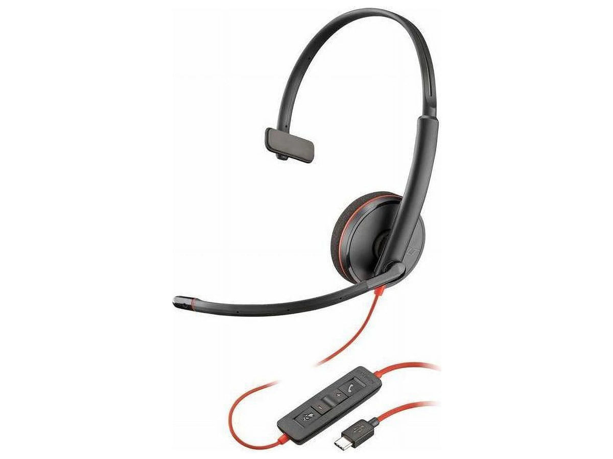 Black USB-C Wired On-ear Monaural Headset with Noise Cancelling Microphone Y13080