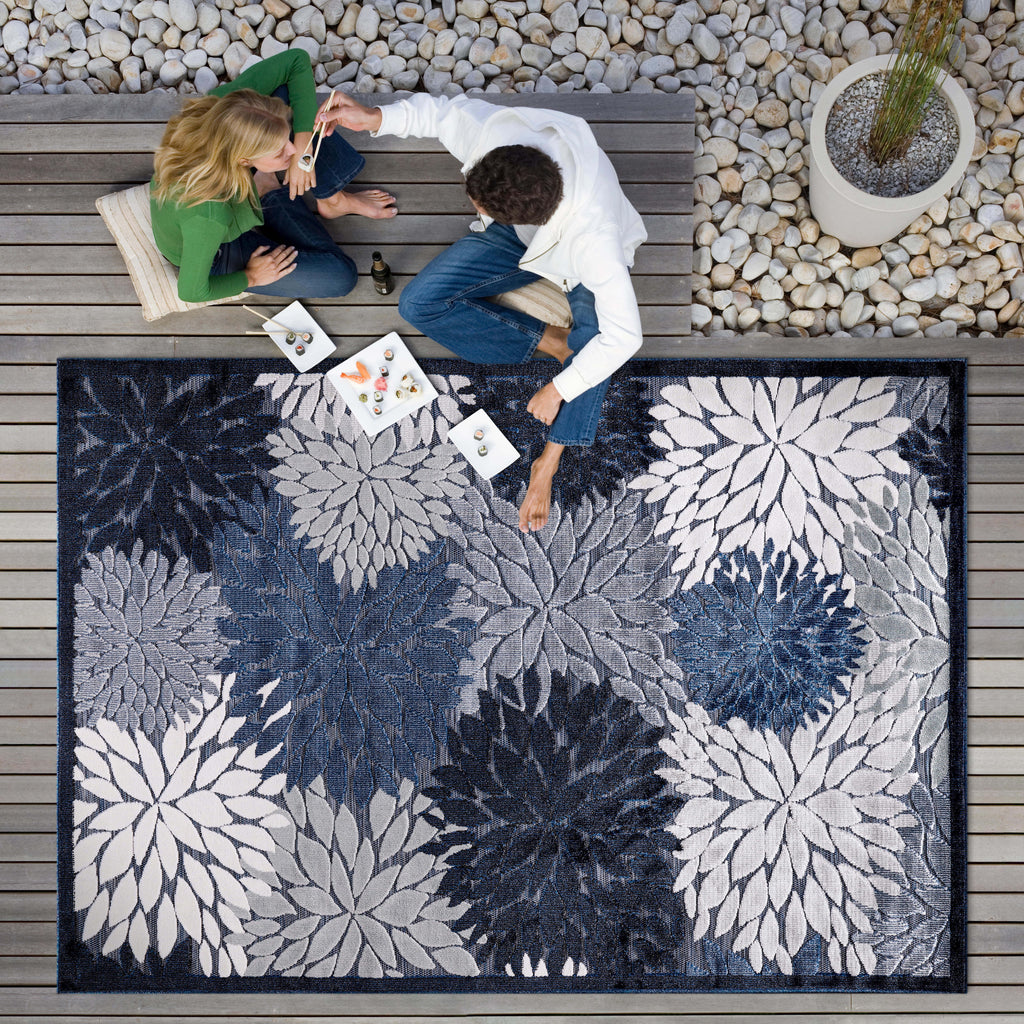 Navy Blue 8x10 Washable Indoor Outdoor Area Rug G7497