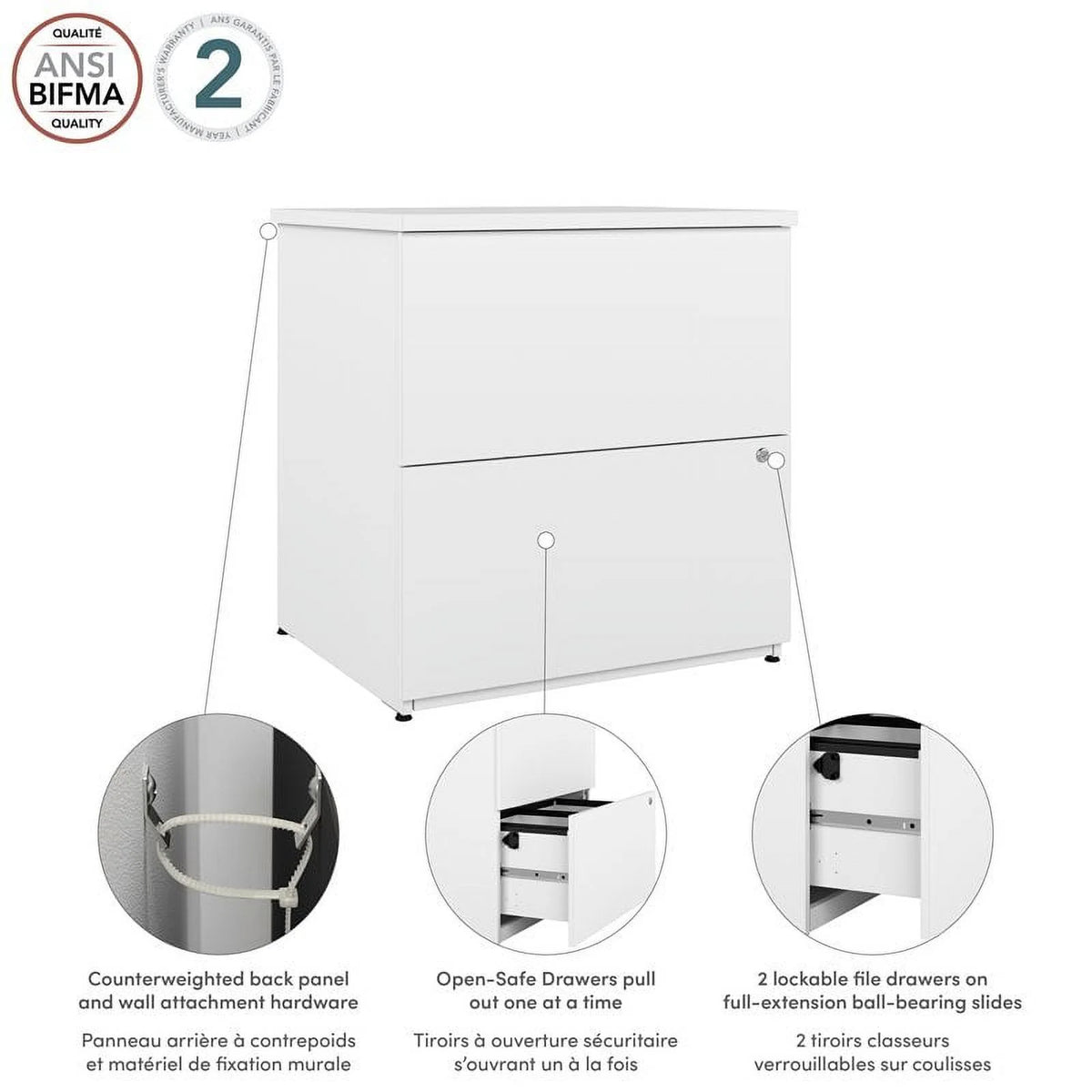 2-Drawer Engineered Wood Lateral File Cabinet in Pure White K85217