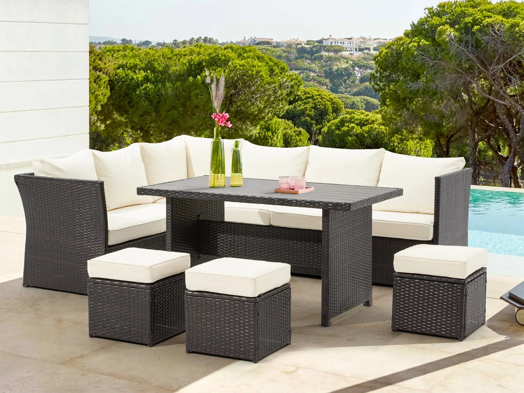 7 Piece Rattan Wicker Sectional Sofa Set with Dining Table & Chair F87660