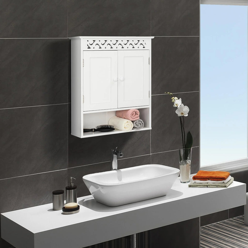 Wall Mounted Medicine Cabinet with Double Doors and Open Shelf B280