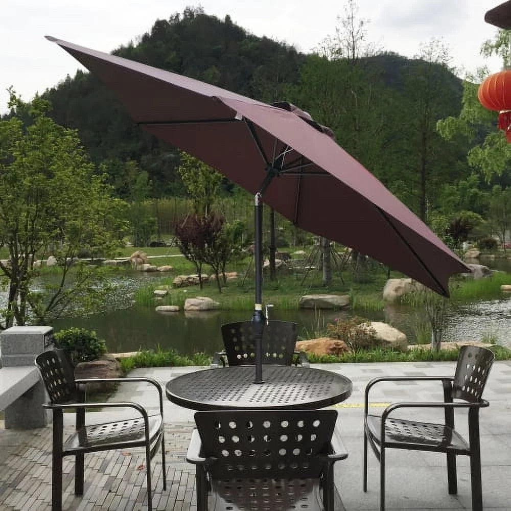 9FT Blue Striped Patio Umbrella with Push Button Tilt Y6482