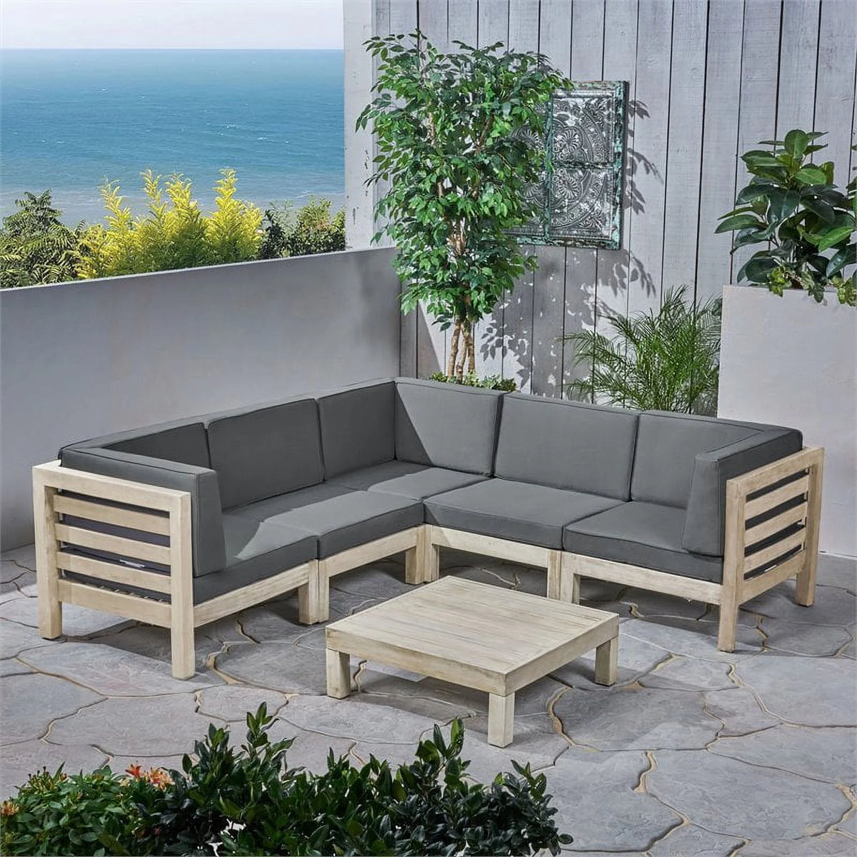 6pc V-Shaped Sectional Sofa Set with Cushion Z6748