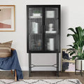 Tall Fluted Glass Door Cabinet with 2-Tier Adjustable Shelves Blue Z74910