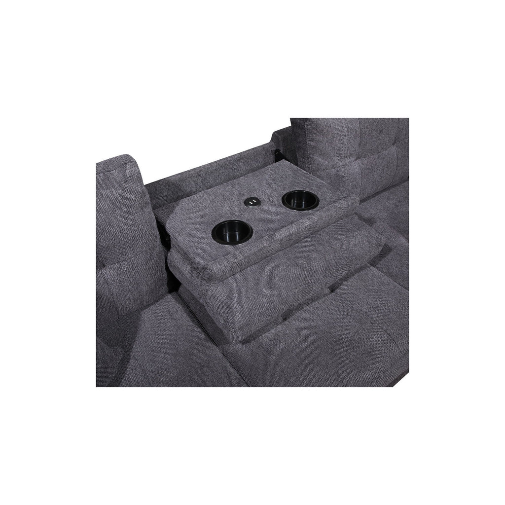 Dark Gray Woven Fabric Sectional with Charging Ports Cupholders R331