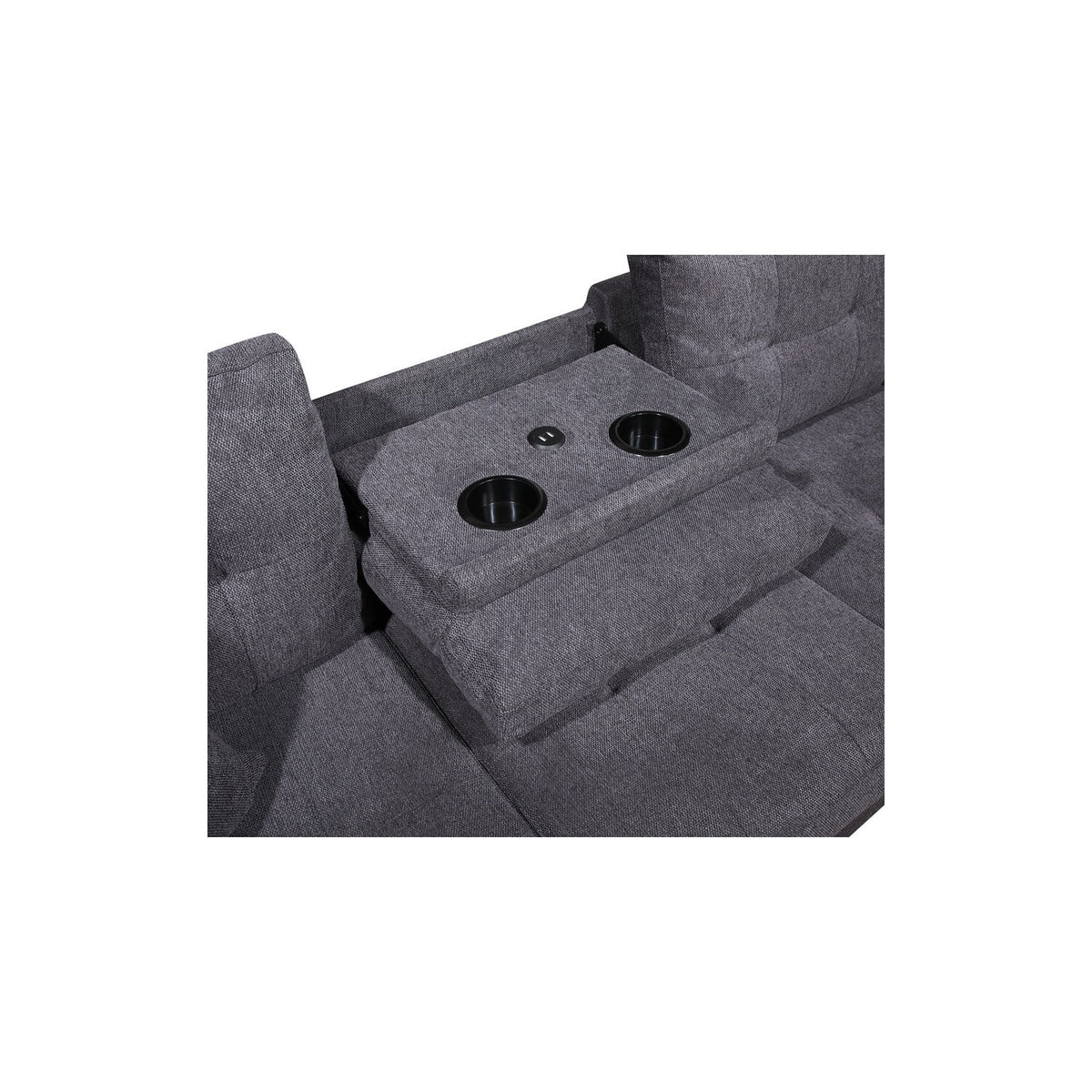 Dark Gray Woven Fabric Sectional with Charging Ports Cupholders R331