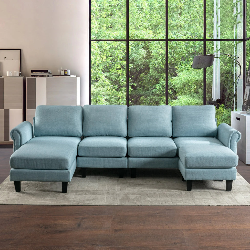Charcoal Grey U-Shaped Sectional Couch with Chaise and Ottoman N13440