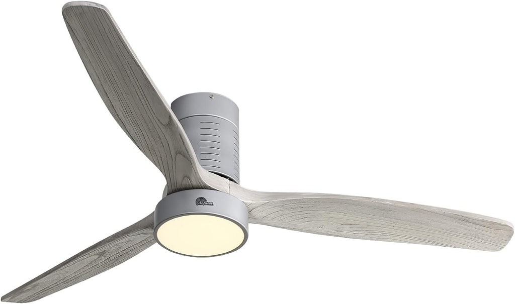 Low Profile Ceiling Fan With Lights 3 Carved Wood Fan Blade Remote Control F521282