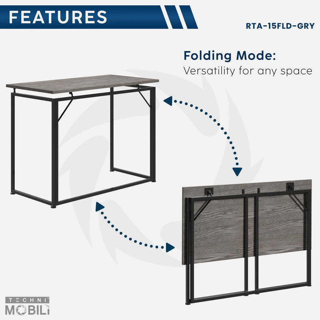 40" W Folding Computer Desk, Grey V5588