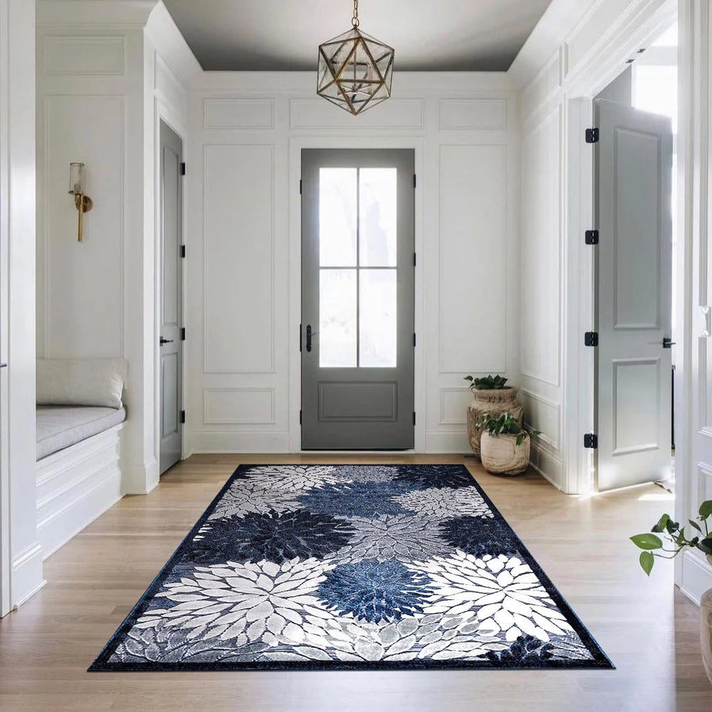 Navy Blue 8x10 Washable Indoor Outdoor Area Rug G7497