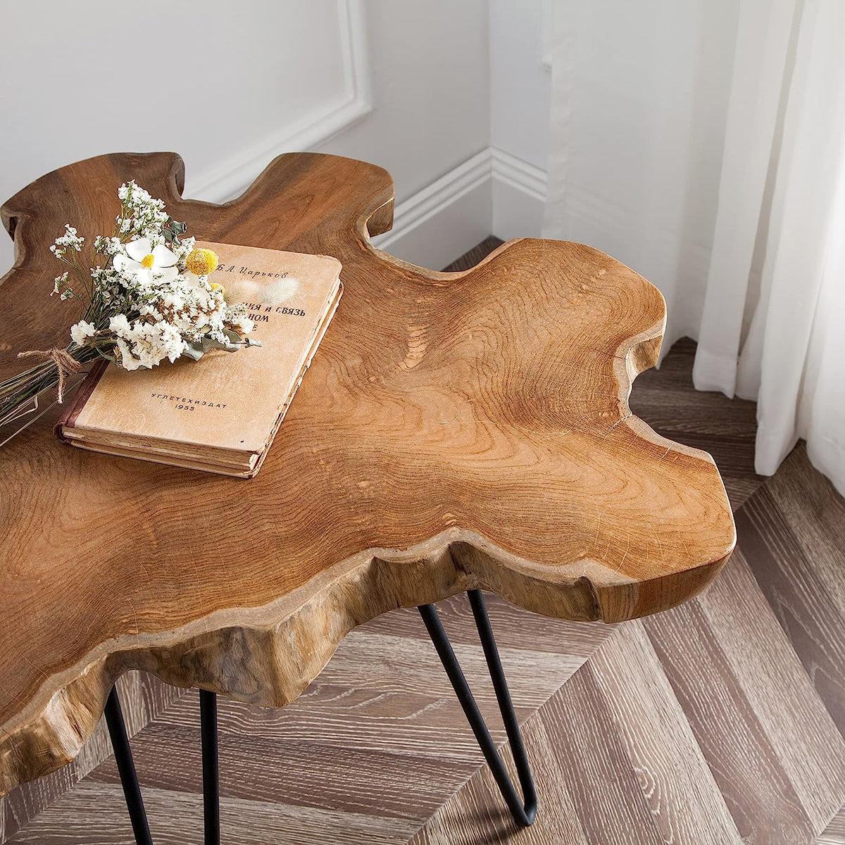 Natural Teak Live Edge Coffee Table with Hairpin Legs U135866