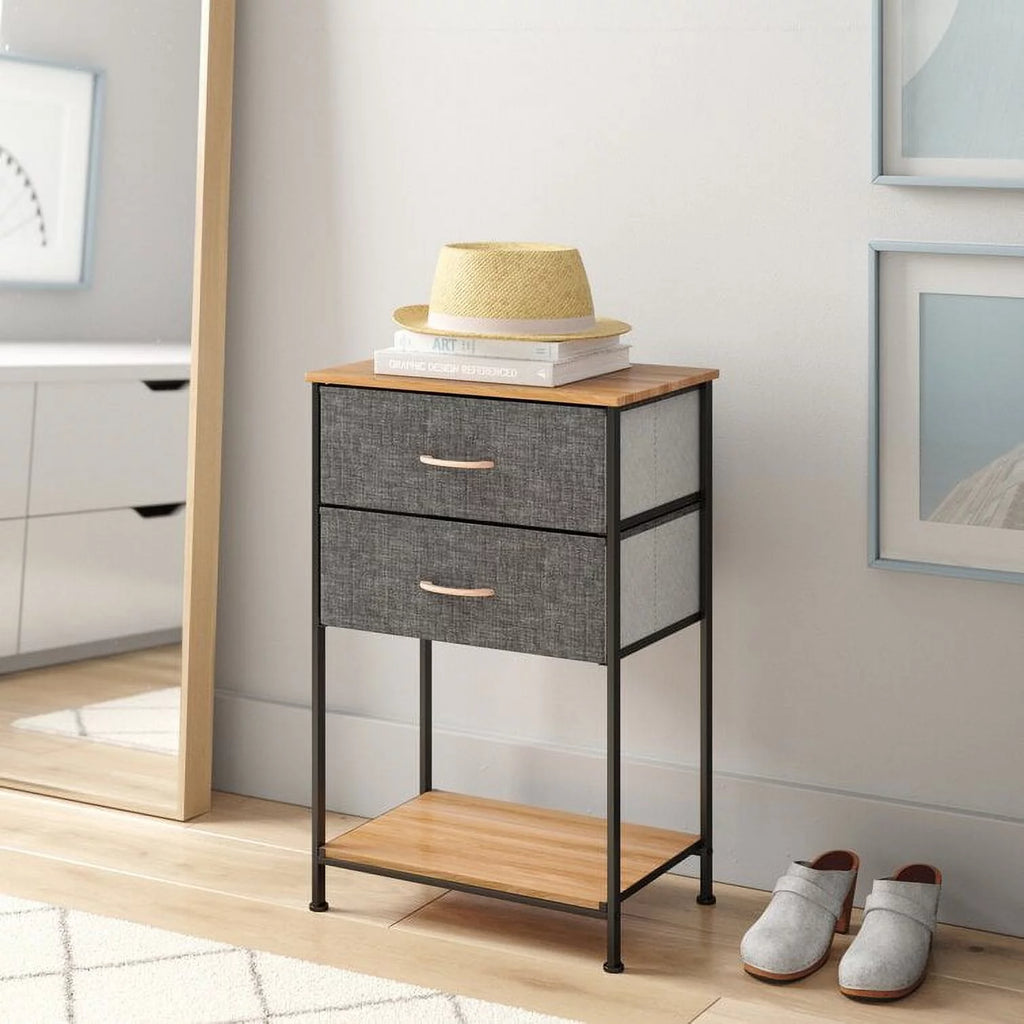 2 Drawer Wooden Top Shelf Side Table L415