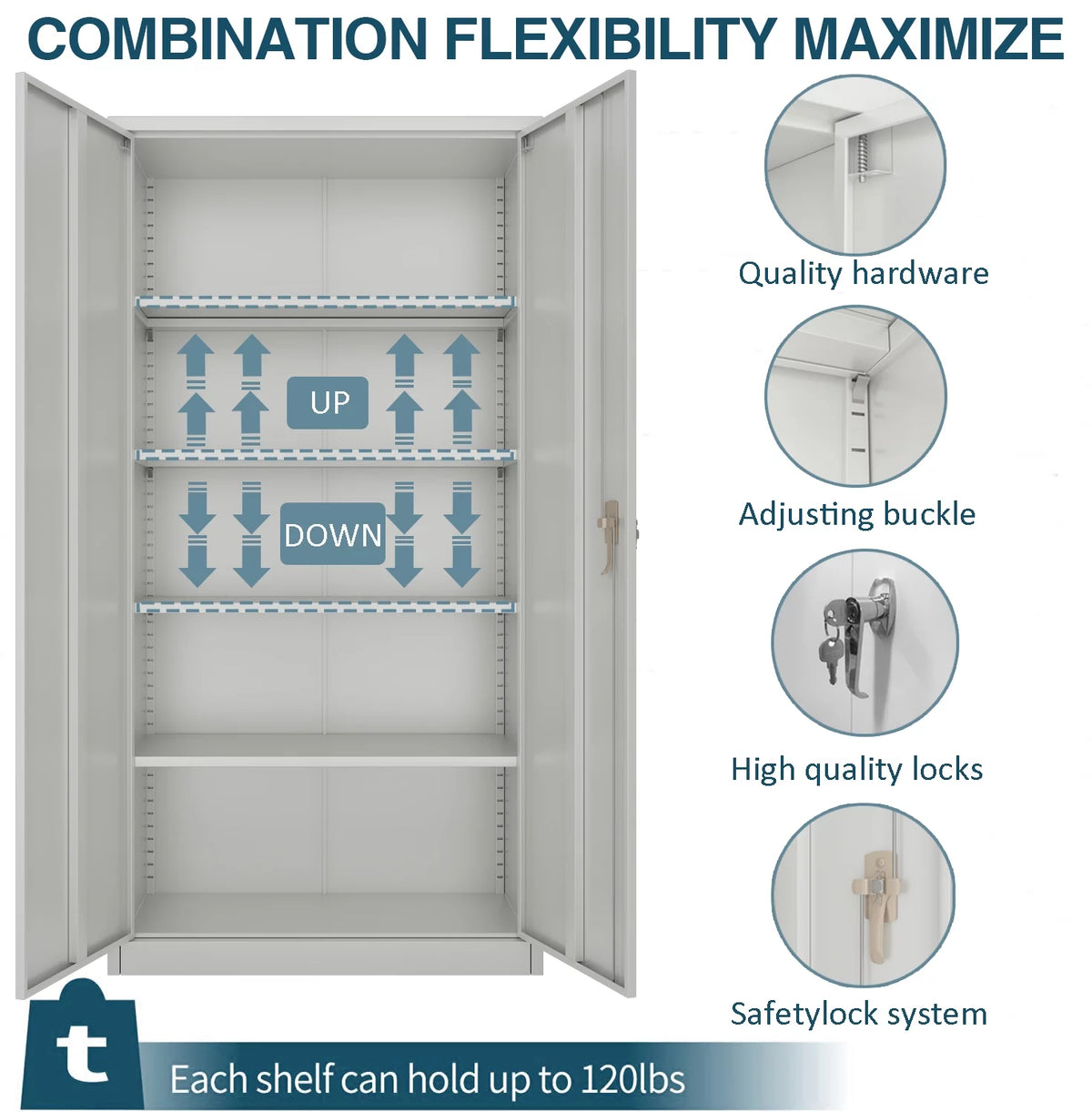 Metal Storage Cabinets with 4 Adjustable Shelves & 2 Locking Doors E461600