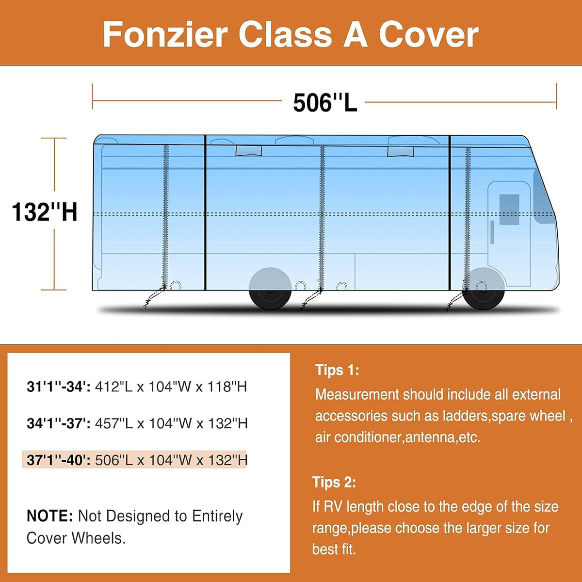 RV Cover Heavy Duty Anti-UV Rip-Stop Breathable with 2Pcs Straps & Gutter Covers I56472