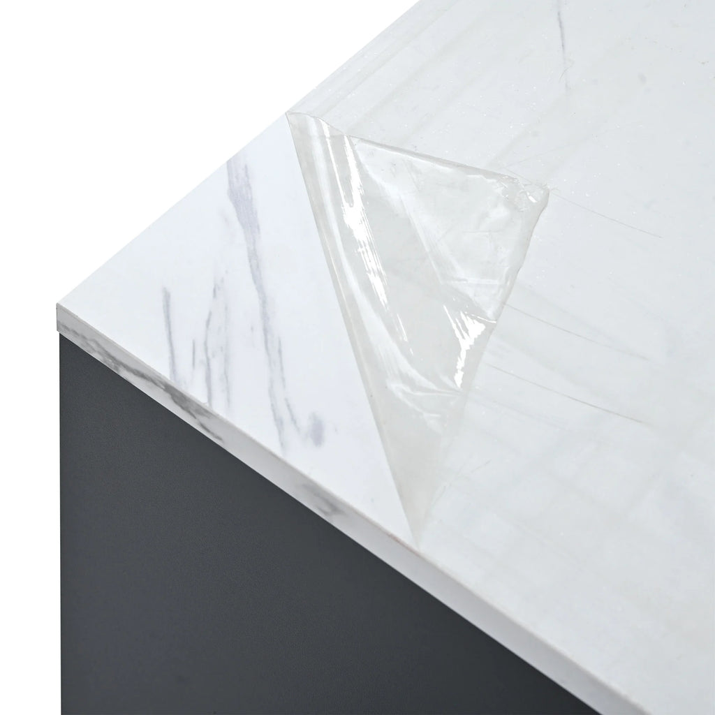 Gloss Coffee Table with Wheels and Marble Top F659