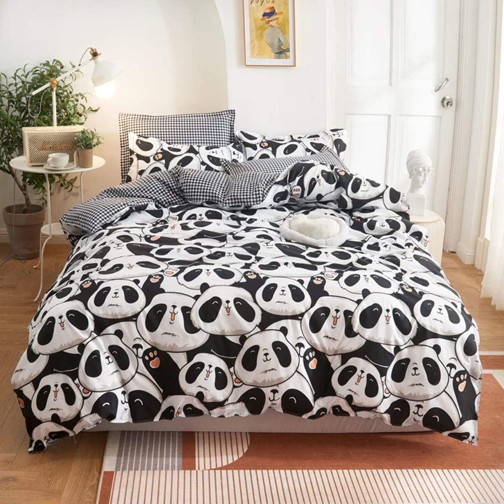 Twin Reversible White and Black Cow Duvet Cover Bedding Set with Zipper F25012