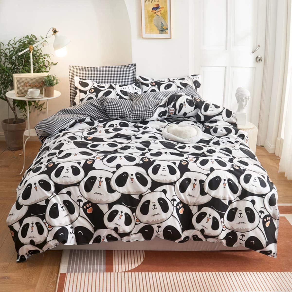 Twin Reversible White and Black Cow Duvet Cover Bedding Set with Zipper F25012