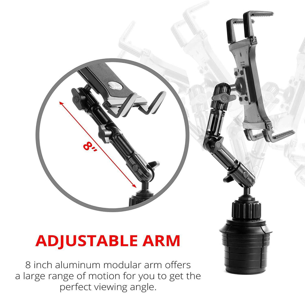 Aluminum 3-Way Adjustable Arm Tablet Cup Holder Mount R4077