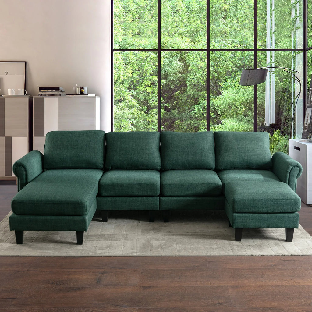Charcoal Grey U-Shaped Sectional Couch with Chaise and Ottoman N13440
