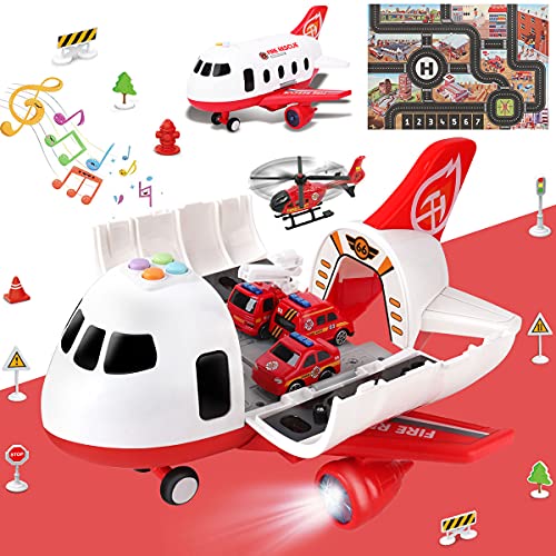 Airplane Toy with Fire Truck Cars and Play Mat F143449
