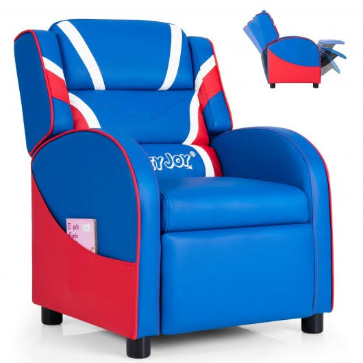 Blue Leather Recliner Chair with Side Pockets I244558