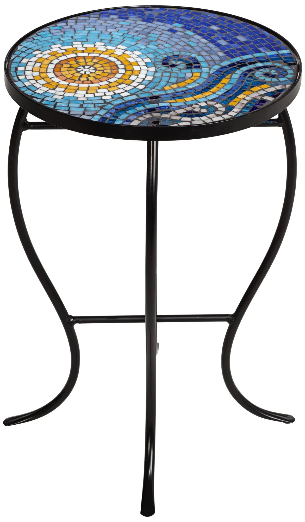 Black Round Outdoor Accent Side Table 14" Wide Mosaic Tabletop S902