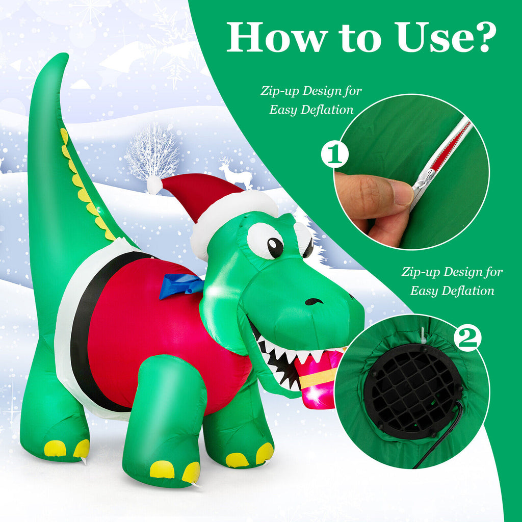 6 FT Christmas Inflatable Dinosaur with Gift Box LED Lights & Blower D2667