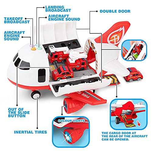 Airplane Toy with Fire Truck Cars and Play Mat F143449
