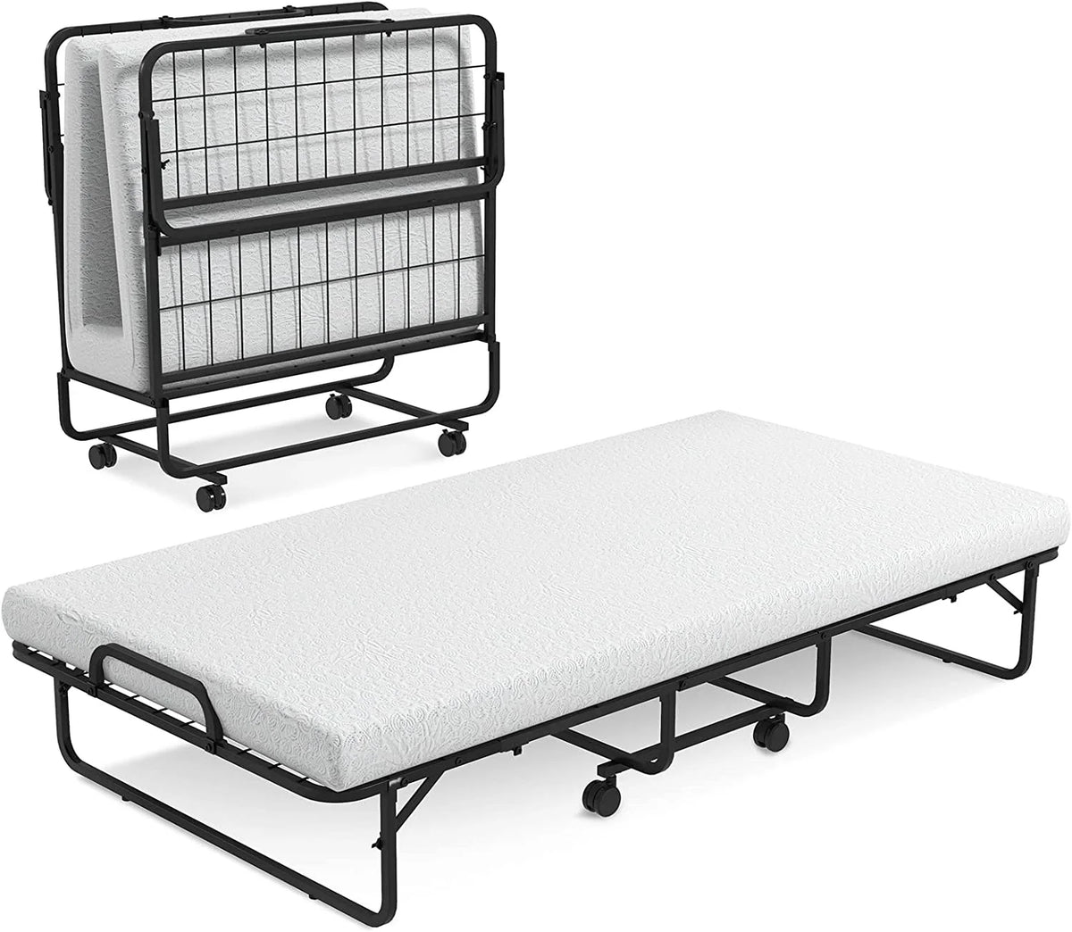 Twin Size Folding Bed with 4 Mattress and Metal Frame J4714