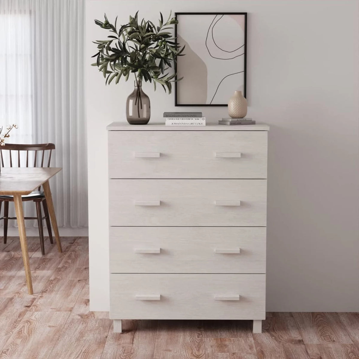 White Solid Wood Pine Sideboard U2126